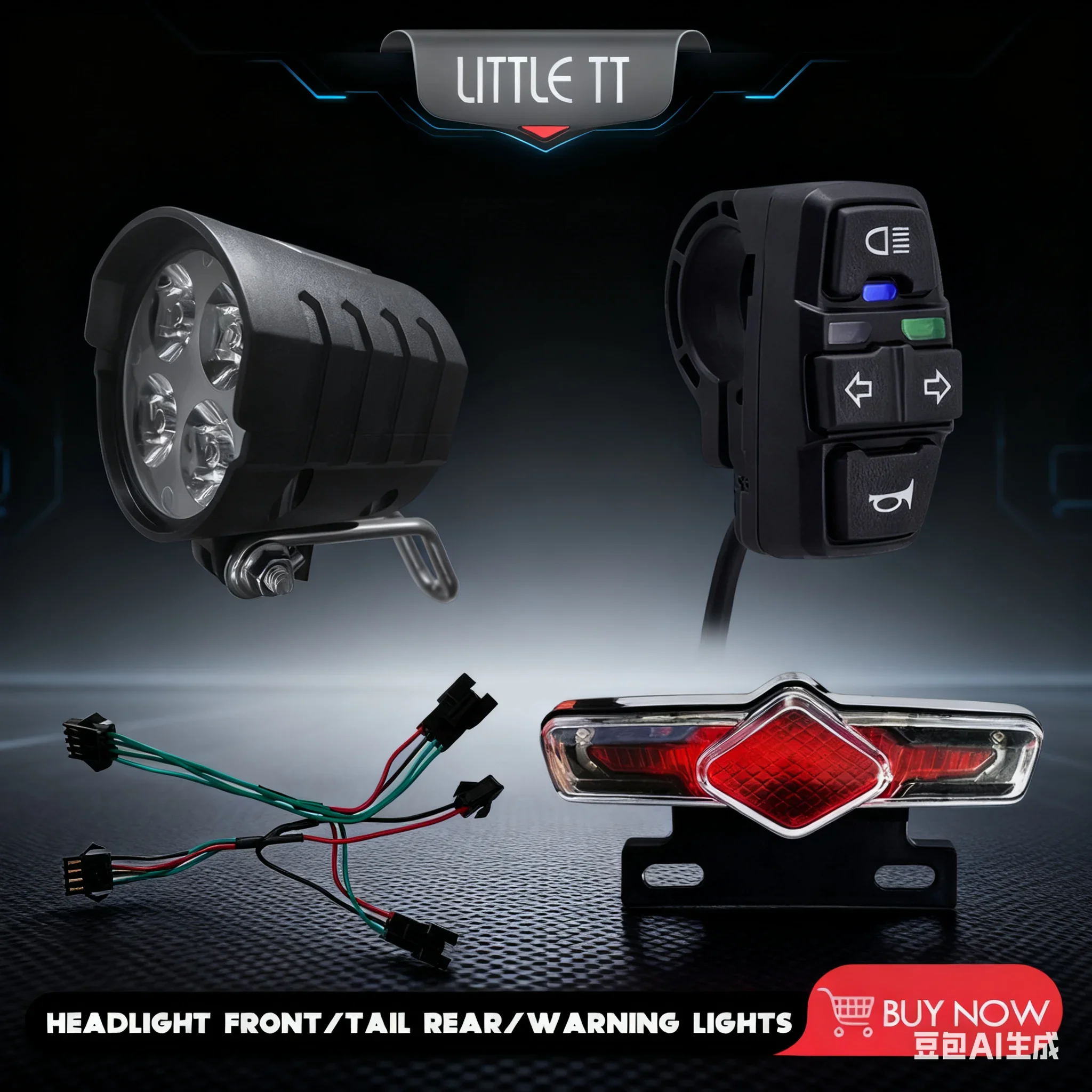 

E-Bike Lighting Assembly Multi-Function High-Bright LED Headlight Taillight Turn-Signal Switch Conversion Kit Bicycle Parts