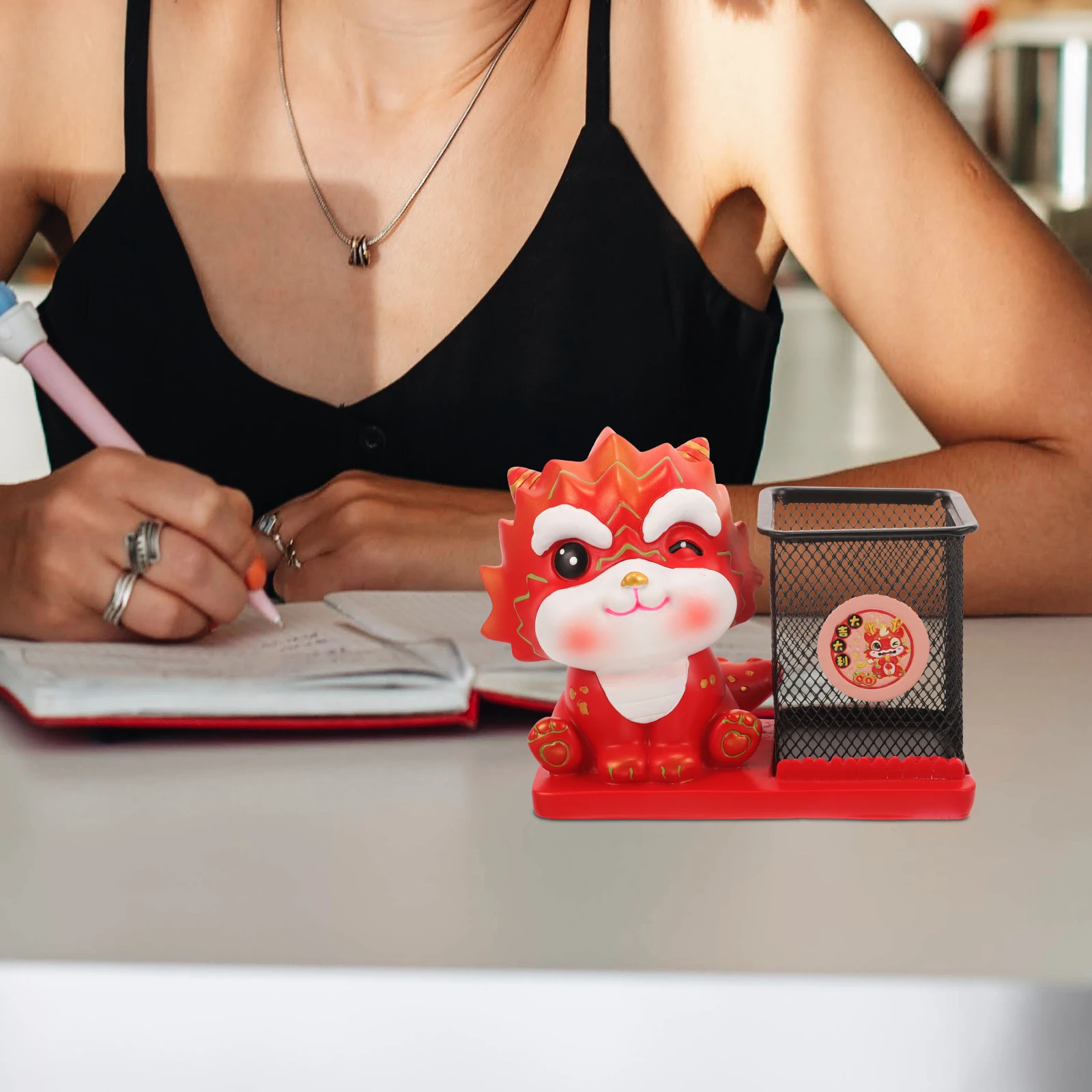

New Year Pen Bucket Pen Pencil Holder Red Desk ganizer Holder Large Storage Stationery Cute Office Gift