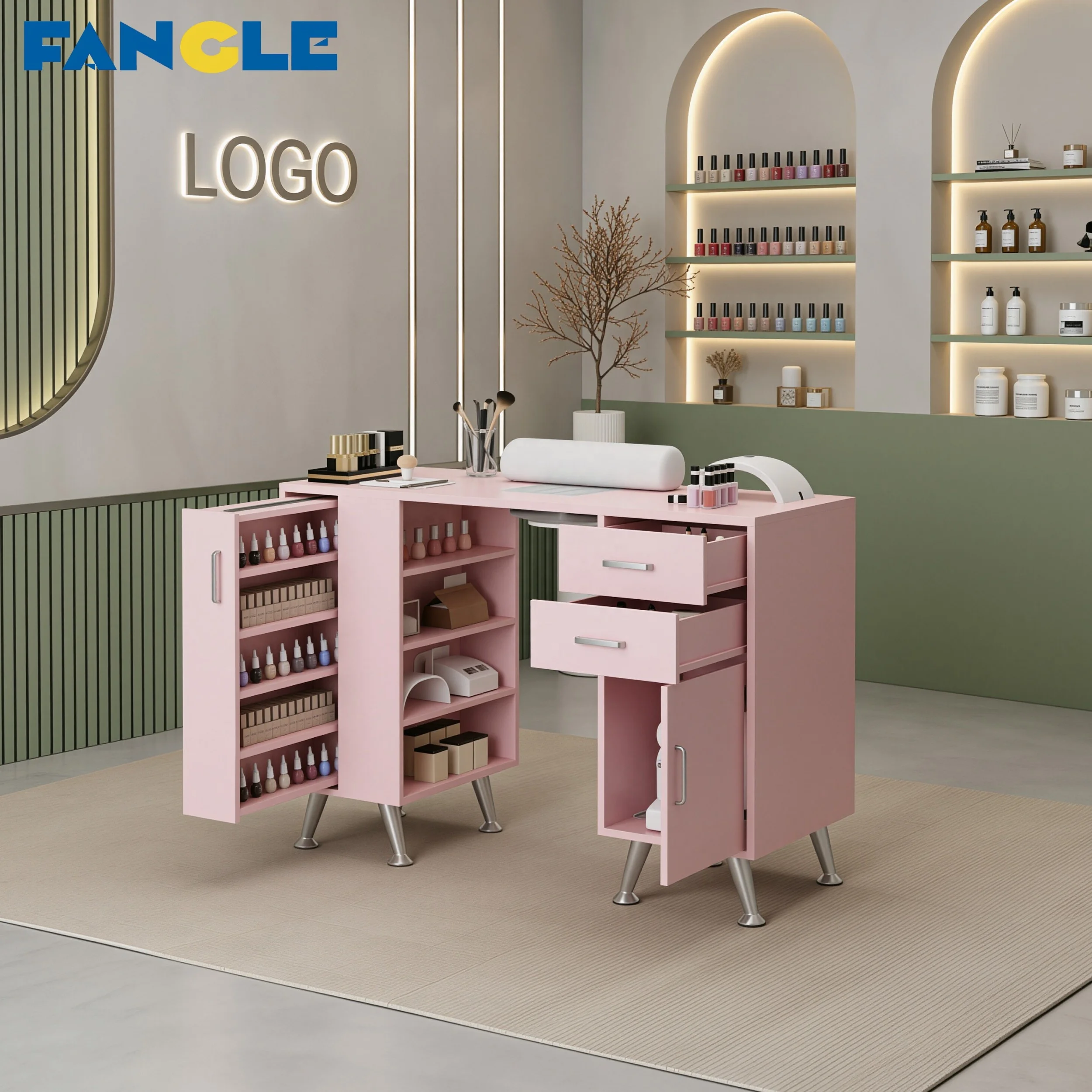 New Pink and White Nail Table Salon Simple Commercial Economy Nail Salon Multiple Drawers Manicure Table Salon Furniture