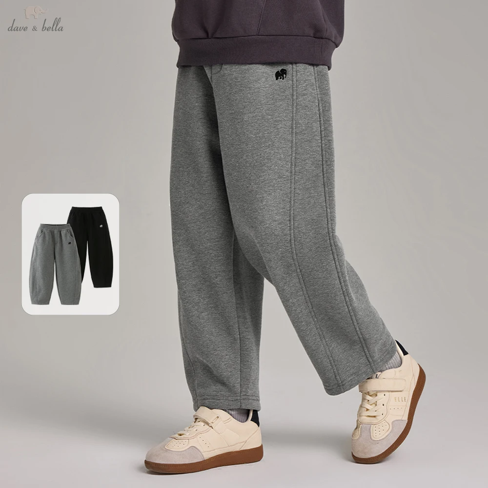 Dave Bella Boys Girls Fleece-lined Pants for Children Winter Warm Pants 7-13 Years Teen Straight Elastic Trousers DK4264660