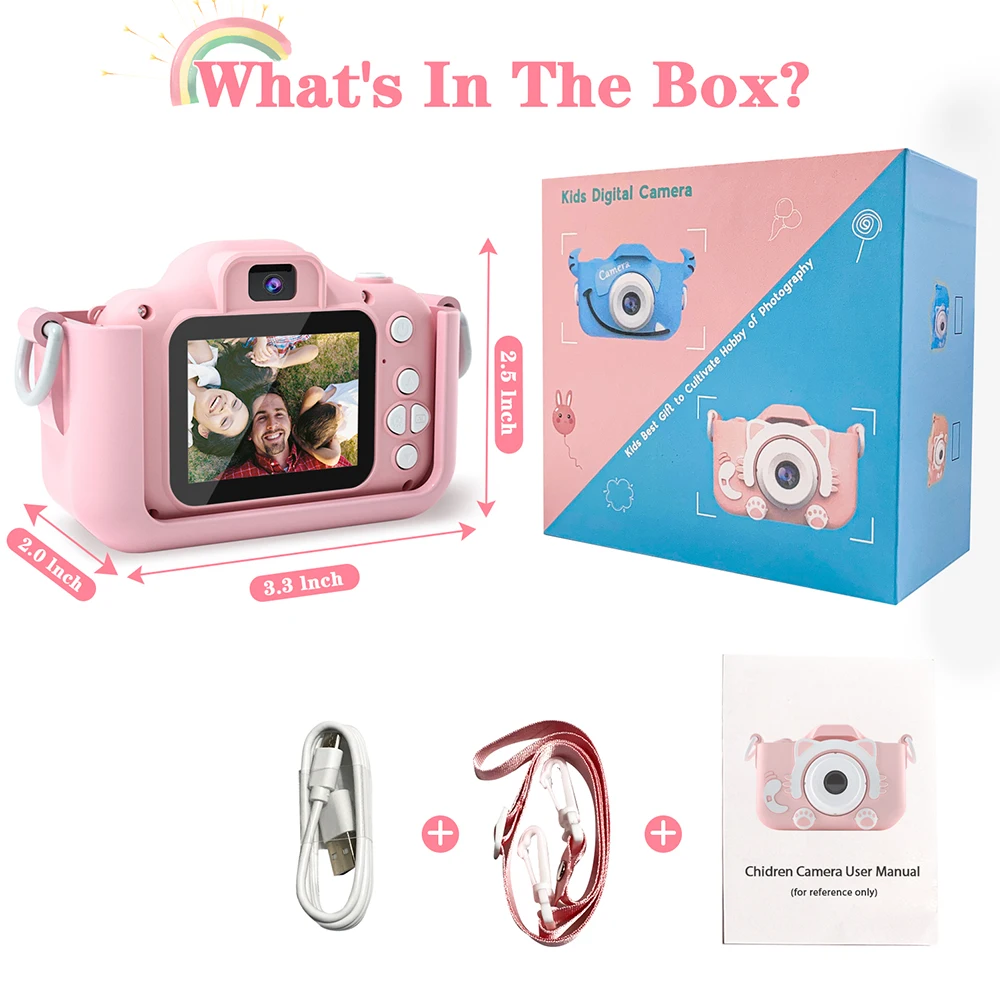 2024 New Kdis Camera Toys 1080P HD 2inch Screen Cat Mini Digital Camera for Girls Boys Children Chirtmas Birthday Gift Toys