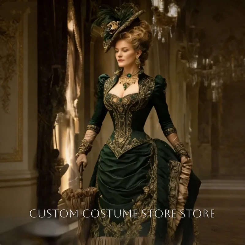 18th Century Green Evening Dress Hunter Green Victorian Ball Gowns Embroidered Corset Elizabeth Evening Gowns Customised