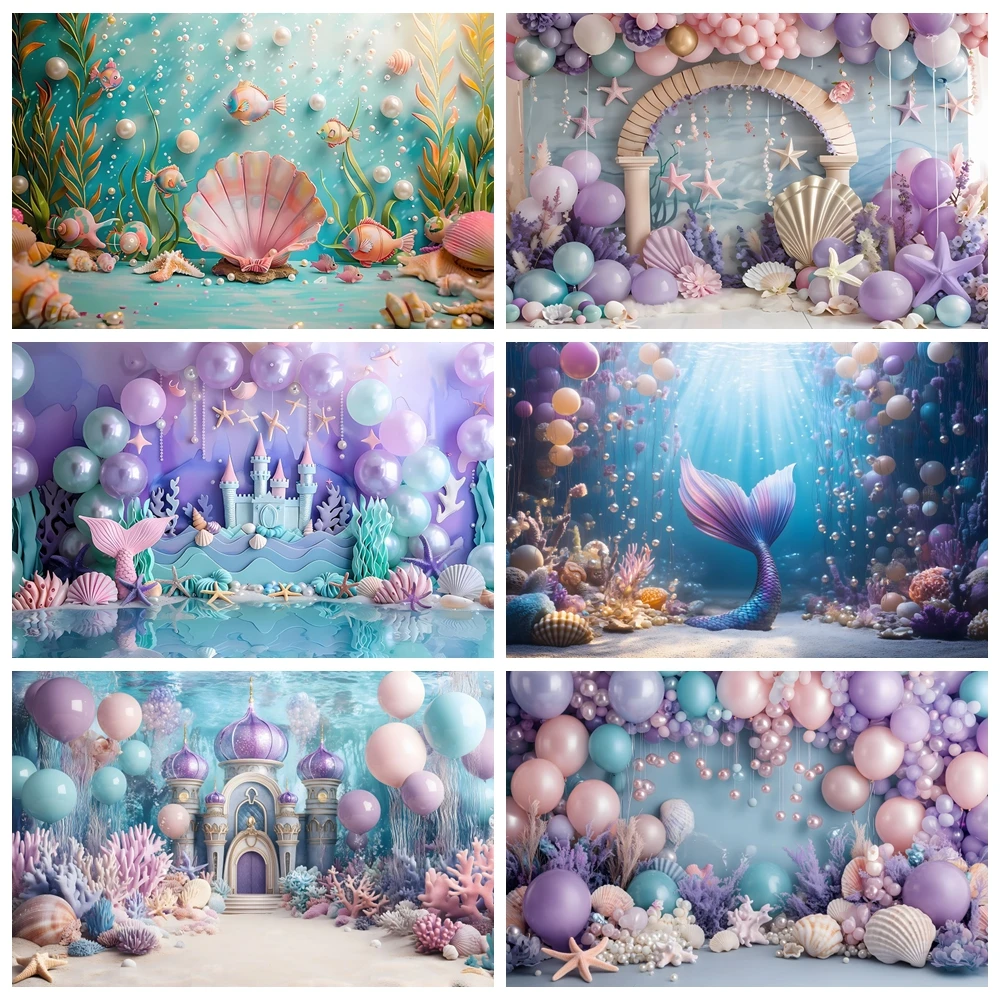 

Mermaid Balloon Theme Background Customized Underwater World Children's Birthday Party Baby Shower Decoration Photography Props