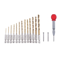 2025 New 13Pc HSS Titanium Coated Drill Bit Set With 1/4Inch Hex Shank With 5 Inch Automatic Center Hole Punch Marker Scriber
