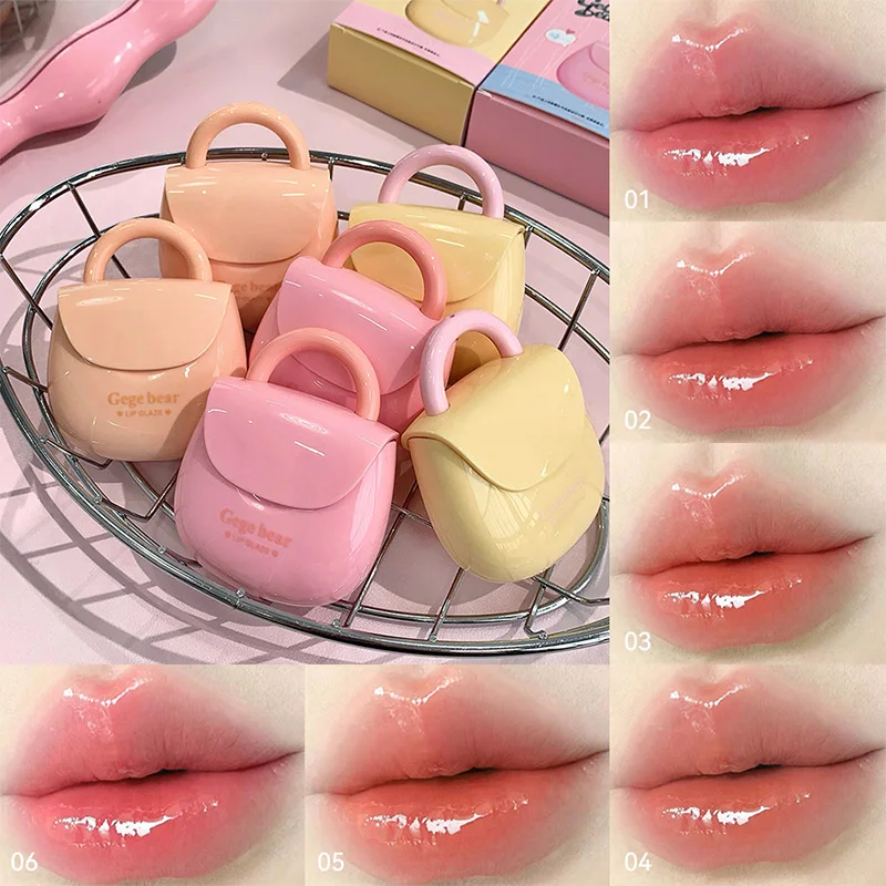 2 In 1 Mini Bag Lip Gloss Matte Mirror Gege Bear Longwear Moisturizing Nonstick Plumping Lip Tint Cute Korean Makeup Cosmetics