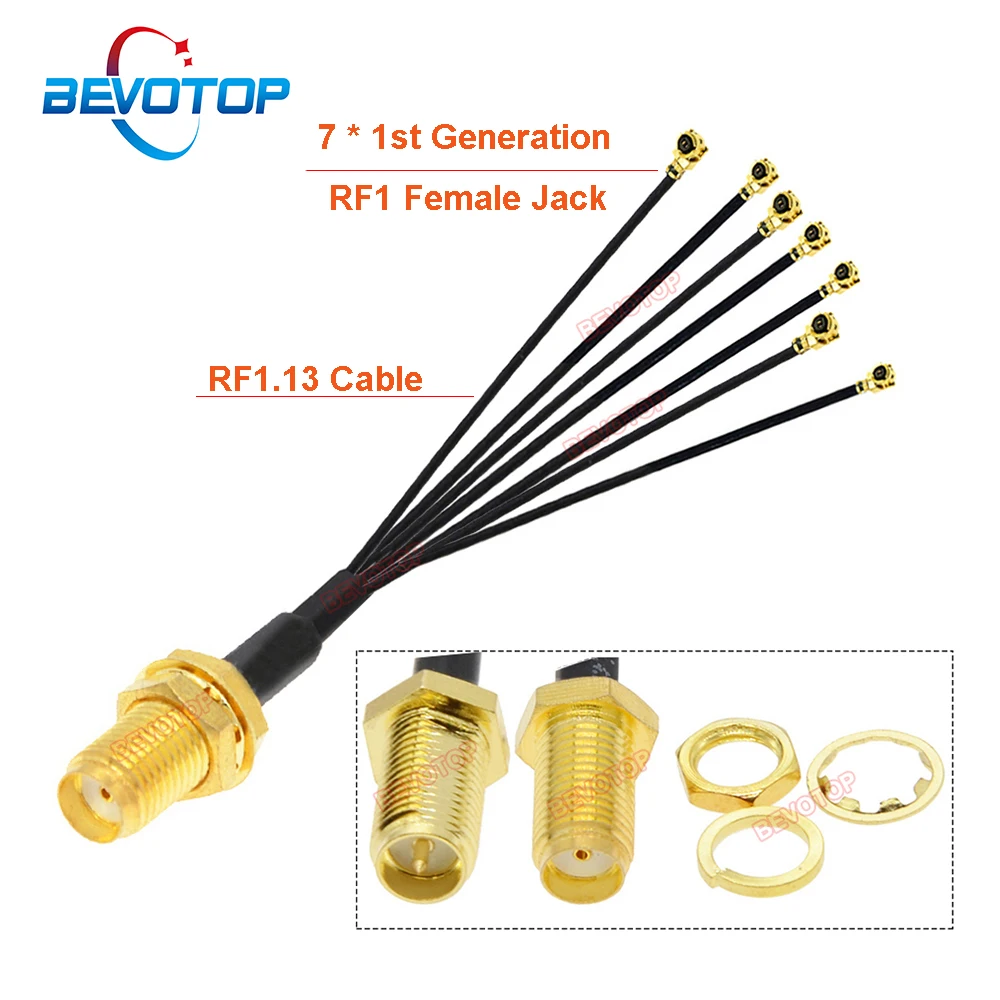 

1PCS SMA to IPX Splitter Jumper RP-SMA / SMA Female to 7*1st Generation RF1 Female RF1.13 Cable WIFI Antenna Extension Pigtail