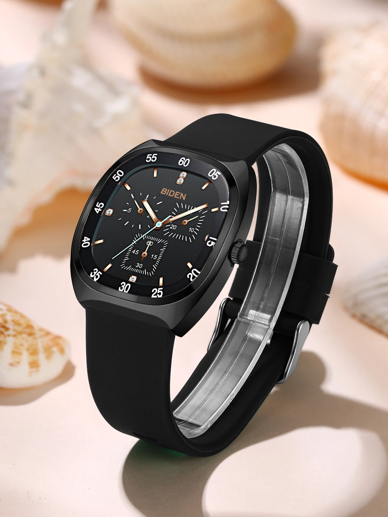 BIDEN Ladies' watch, casual and fashionable, three pointer decoration, waterproof, silicone strap, ladies' quartz watch