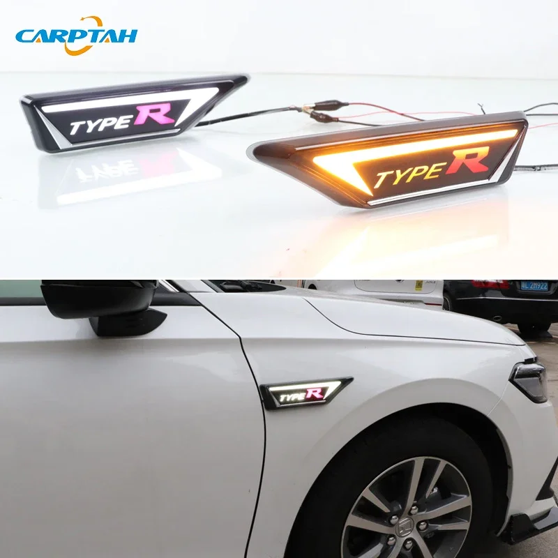 Car LED DRL Daylights For Honda Civic 2021 2022 Type R Yellow Turn Signal Daytime Running Headlamps Auto Driving Lamp Foglamps