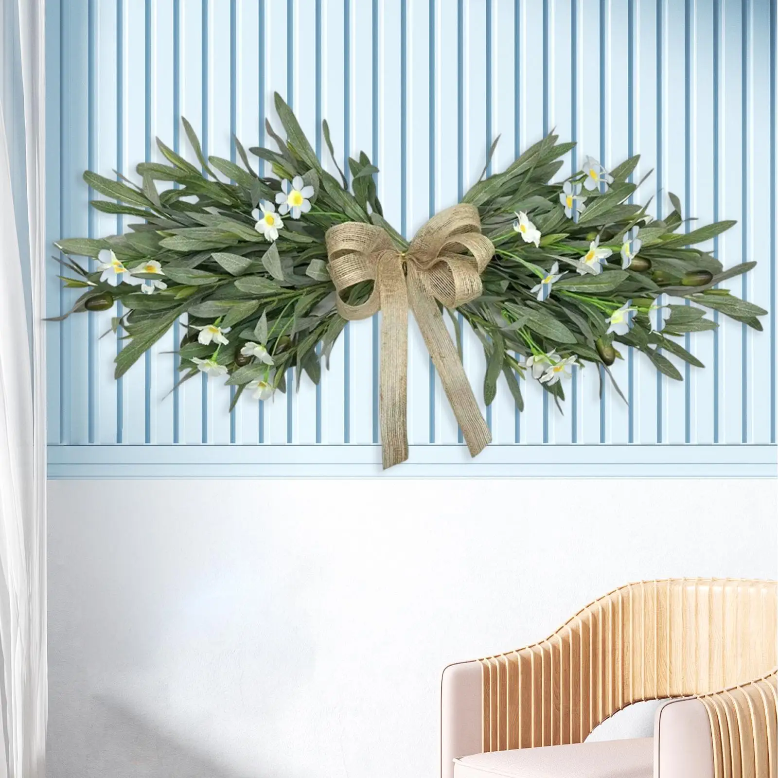 

Olive Daisy Wreath Door Front Artificial Flowers Wreath Farmhouse Spring Wreath for Outside Housewarming Balcony Festival