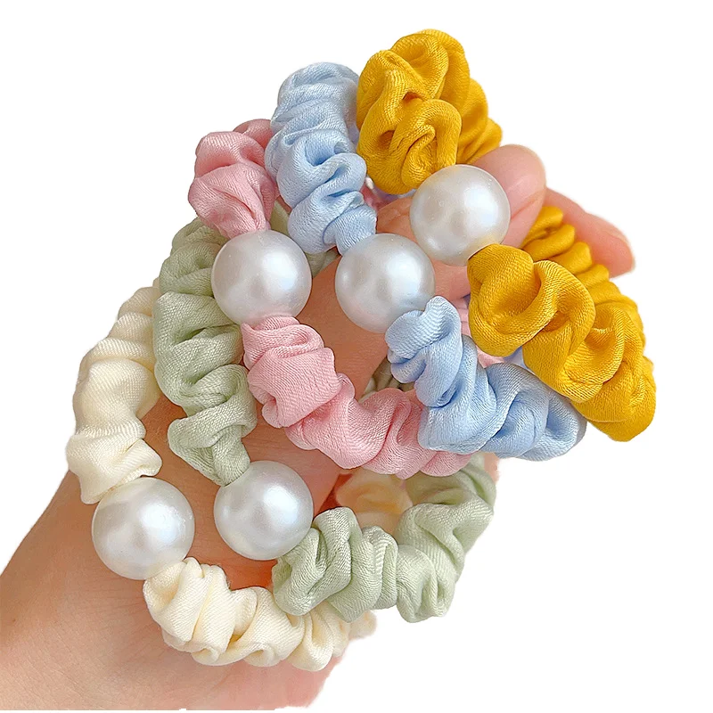 

Simple Pearl Small Intestine Hair Tie Cloth Large Intestine Hair Band High Elasticity Cloth Hair Hoops for Women