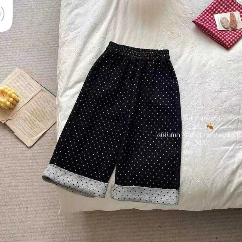 

Kxkm-Children's Mori Style Baby Autumn Clothing Pants2024New Loose Shivering Dots Lace Wide-Leg Trousers