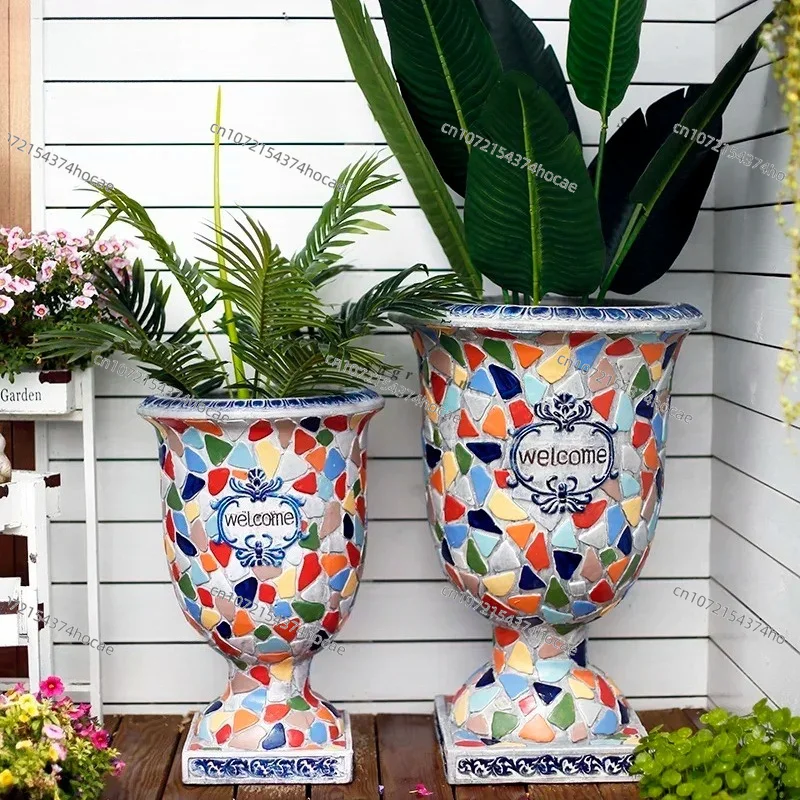 Garden Balcony Arrangement Decorative Flower Pot European Style Big Goblet Imitation Ceramic Creative 2023 New Model