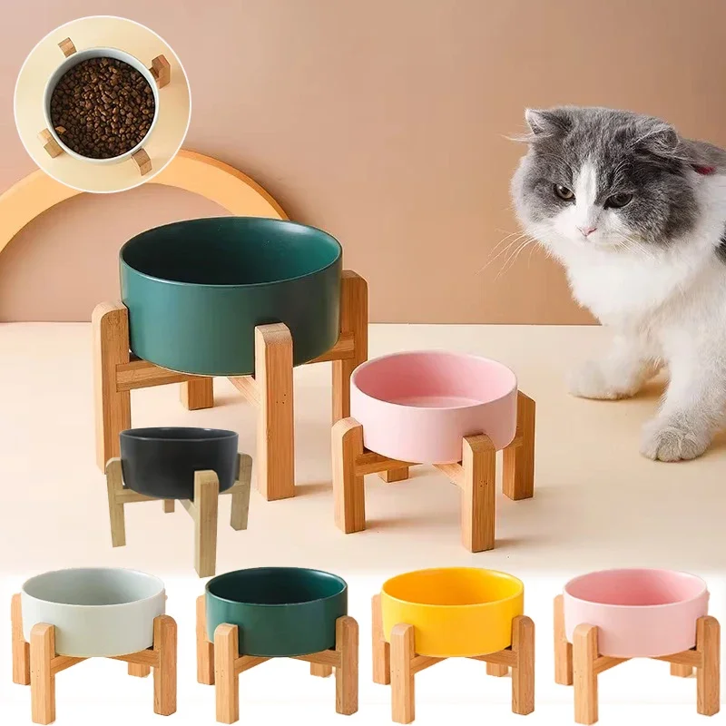 

Big Dogs Bowl Thick Ceramic Pet Food Water Feeders Small Medium Large Dog Feeding Supplies Splash Proof with Wooden Stand Pet용품