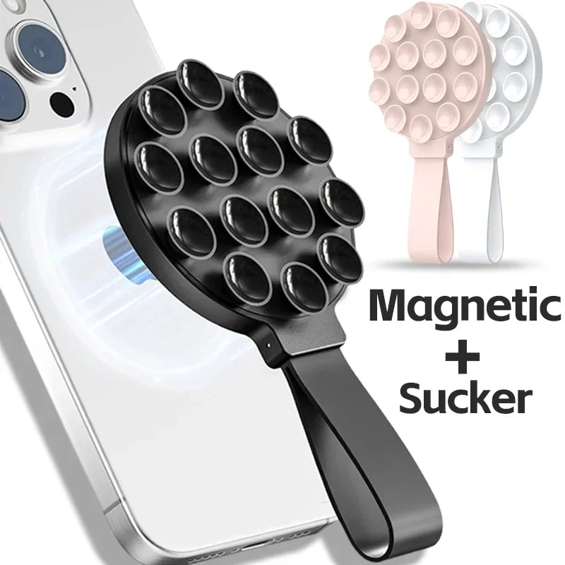 Multi Functional Magnetic Phone Holder with Silicone Suction Cup Portable Handheld Person Stand For Magsafe iPhone 16-12 Mount