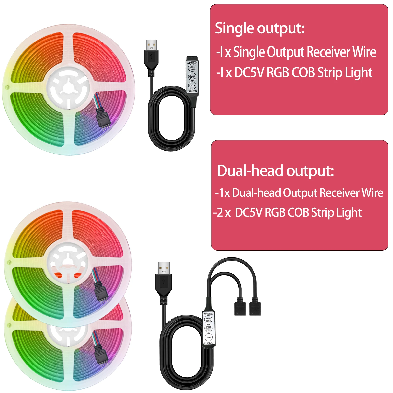 5V USB RGB COB LED Strip Light Dimmable Bluetooth 24/44keys Remote Control Sync with Music COB Linear Tape Room Blacklight Decor