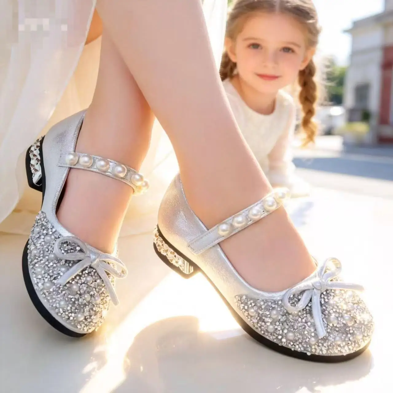 Summer Kid Crystal Princess Shoes Children Rhinestone Soft Sole Flats Girl Low Heel Mary Jane Buckle Shoes Ceremony Casual Shoes