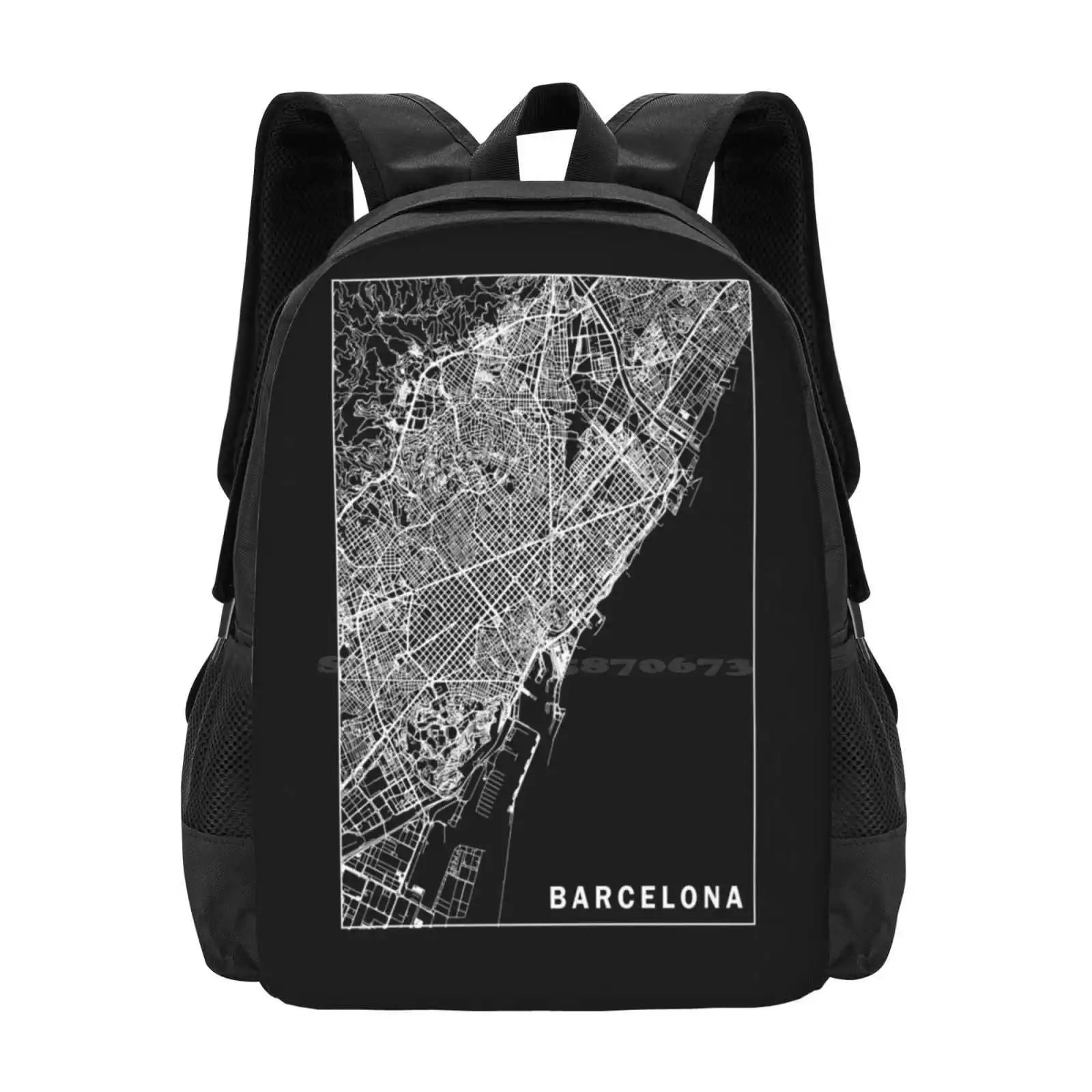 Map-White Version Hot Sale Backpack Fashion Bags Spain Maps Bcn Map Dad Christmas Black And White Grunge Indie Vintage