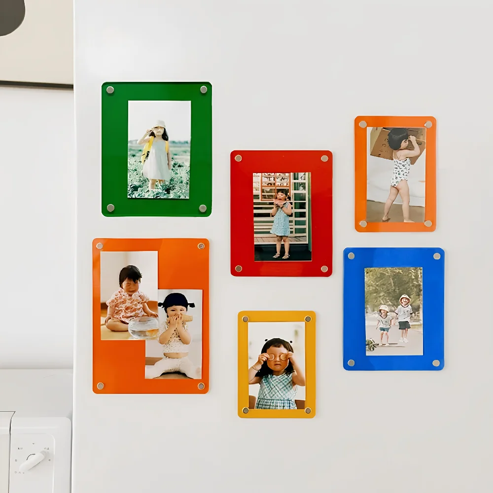 Colorful Magnetic Acrylic Photo Frame Refrigerator Magnet Diy Photo Wall Decoration Magnetic Instant Photo Holder