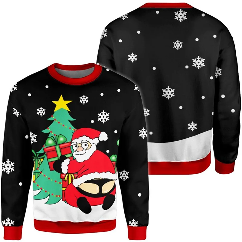 Funny Santa Claus Graphic Ugly Christmas Pullover For Men Winter Fashion Warm Casual Oversized Holiday Sweatshirt