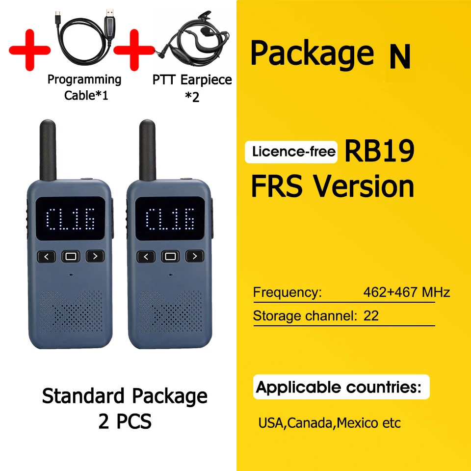 Retevis RB619 Mini walkie-talkie PMR446/FRS, 1650 mAh, draagbaar, met groot bereik, tweewegradio met Type-C-aansluiting, programmeerbaar voor restaurants en hotels