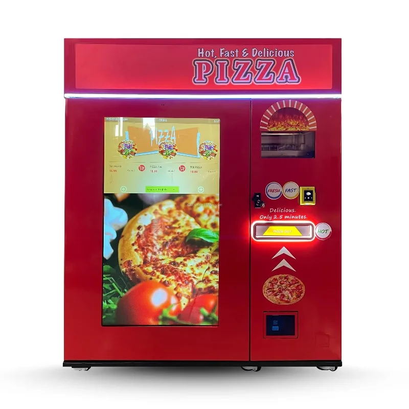 Customized Touch Screen Hot Pizza Vending Machine With Bank Card Reader Outdoor Self-service Robot Fast Fully Automatic Glass O