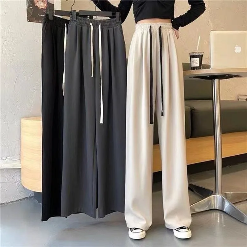 High Waist Wide Leg Pants for Women Spring Autumn Versatile Draped Casual Loose Straight Floor Length Trousers Commute Lady Fash