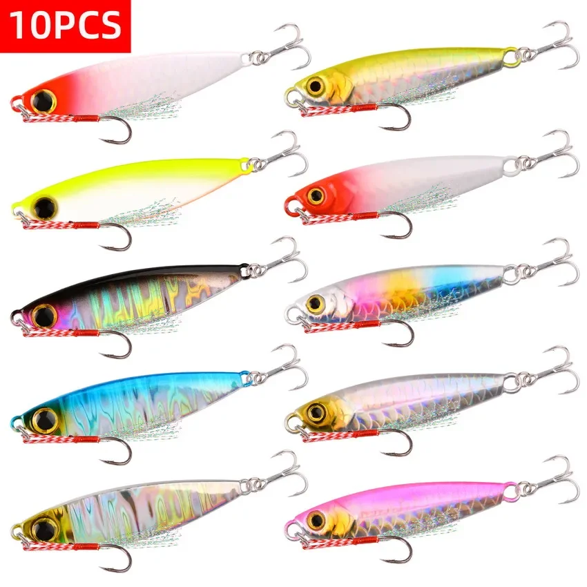 10PCS Micro Jig Shore Casting Jigging Spoon 10G 15G Slow Drop Micro Cast Metal Jig Saltwater Fishing Lure