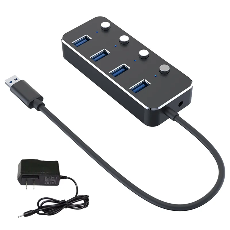 

USB 3.0 Power Adapter 4 Ports Aluminum Alloy Splitter Hub USB Hub 3.0 USB Multi Extender Switch 1.2M Cable Hub US Plug A