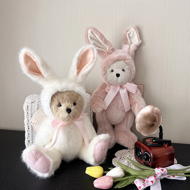 rabbit teddy bear plush stuffed toys plush hand head can move bunny becomes teddy bear doll kids toys birthday Christmas gift