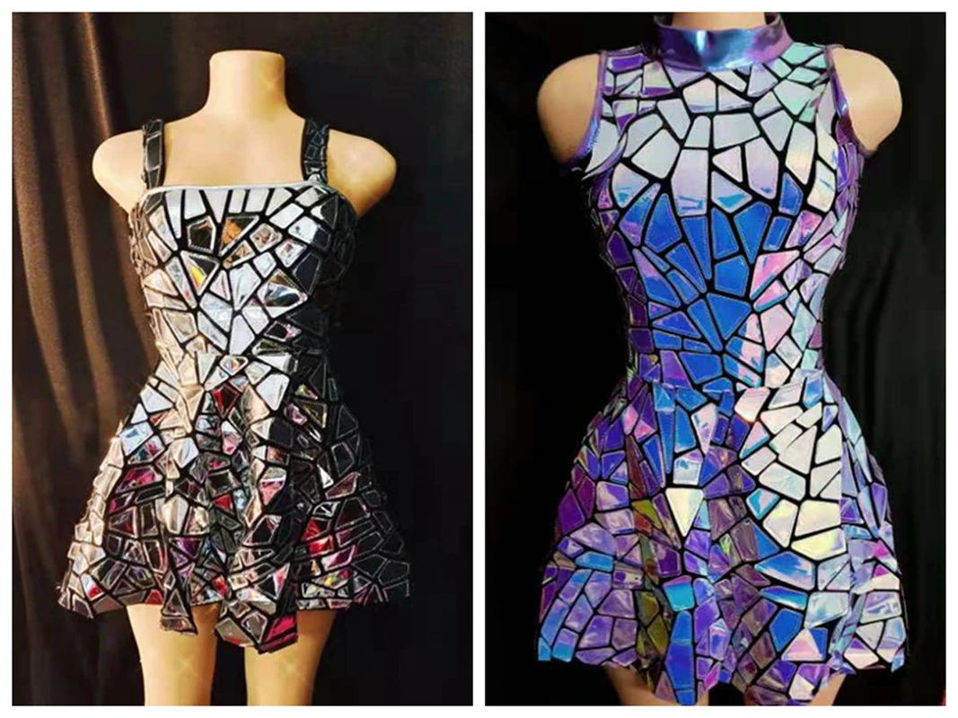 2 estilo tira lantejoulas espelho laser sem mangas vestido curto aniversário baile de formatura mostrar traje cantor dançarino bar boate palco wear