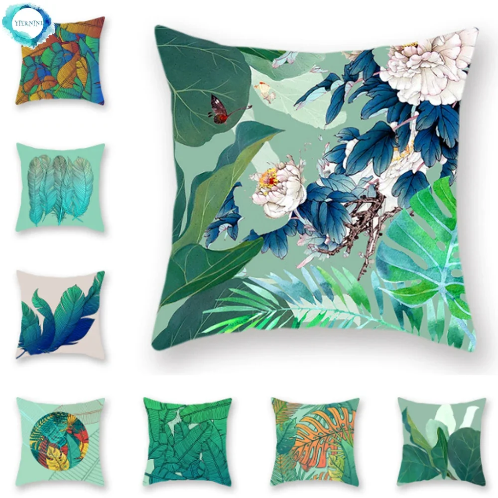 

Nordic Tropical Green Plant Print Polyester Throw Pillowcase Palm Turtle Back Leaf Pattern Decorative Sofa Cushion Cover 45x45cm