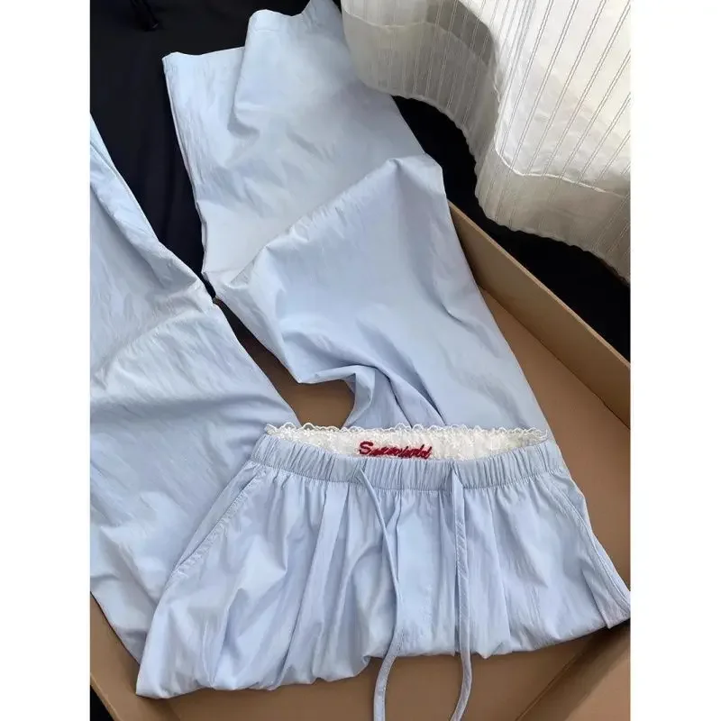 Pantalon amincissant taille haute bleu pour femmes, petit pantalon de marche ample à jambes larges, polyvalent, jambes droites, pré-automne