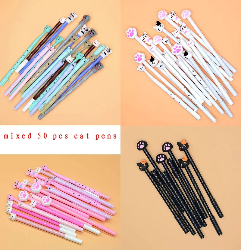 Imagem -02 - Bonito dos Desenhos Animados Novidade Gel Ink Cat Canetas Canetas Escrita 0.5 mm Tinta Preta Diversão Kawaii Bulk For Kids Office School Supplies 50 Pcs