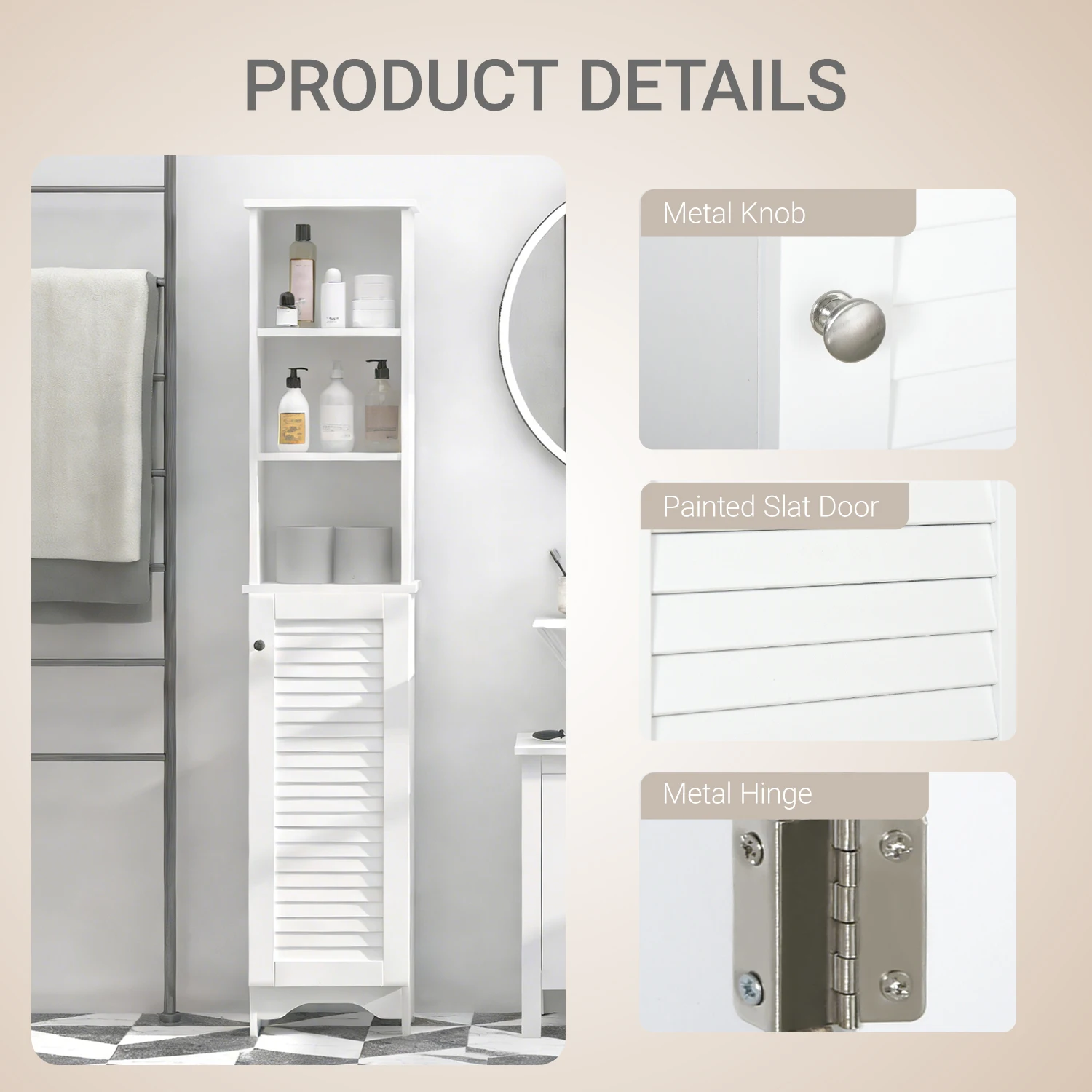 HOMCOM 165cm Freestanding Slimline Bathroom Storage Cabinet w/ 6 Shelves White