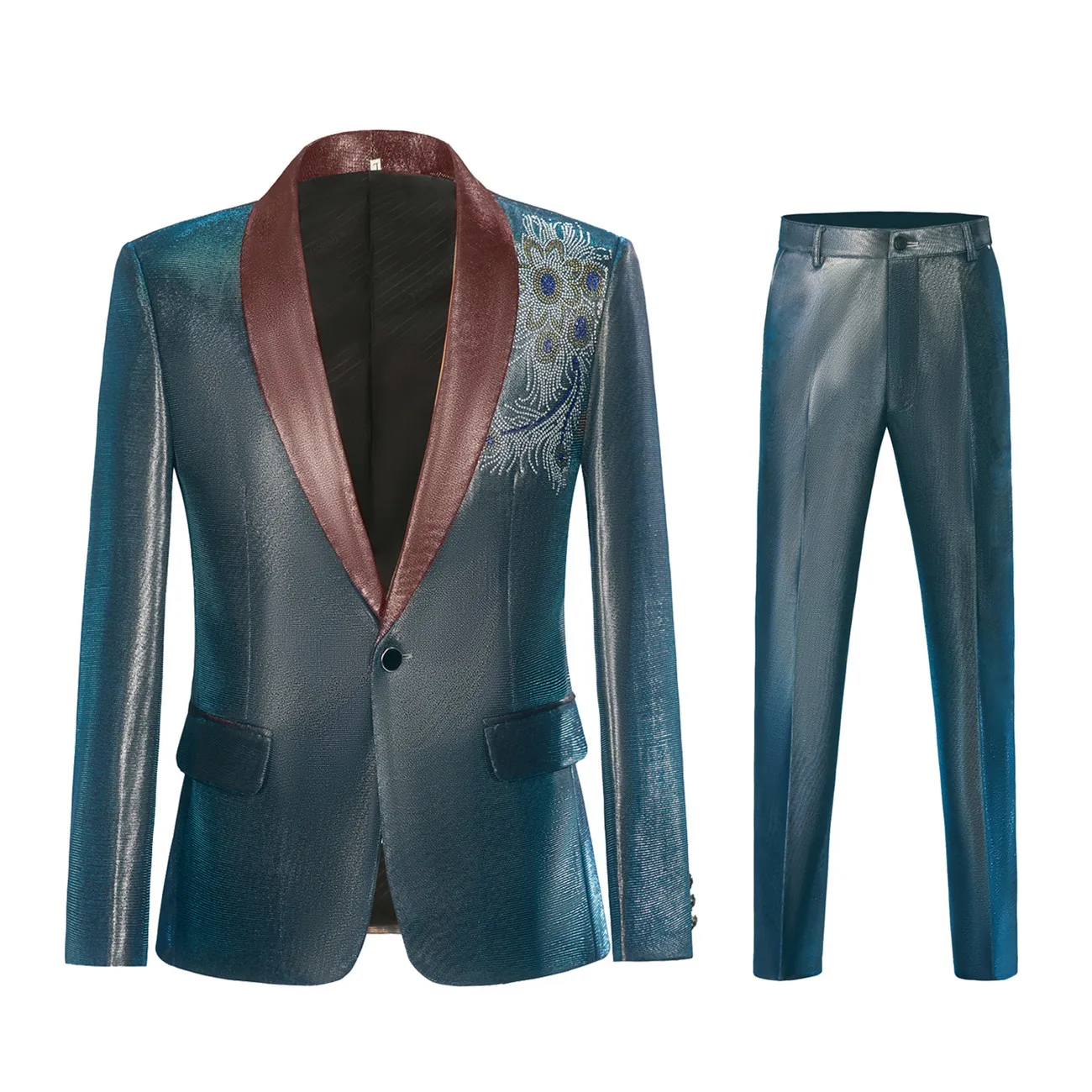 Luxury Men's Wedding Suit Crystal Floral Blazers Pants Set for Evening Party Host Singer Groom Photo Shoot Tuxedo 2-Pieces