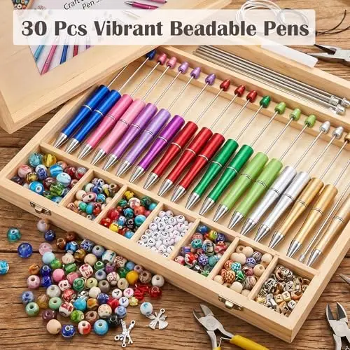 30Pcs DIY Beadable Pen Bulk Kit – 70PCS Ballpoint Pen with Refills & Bags – Beads Pens Supplies, Beaded Pens for DIY Crafting