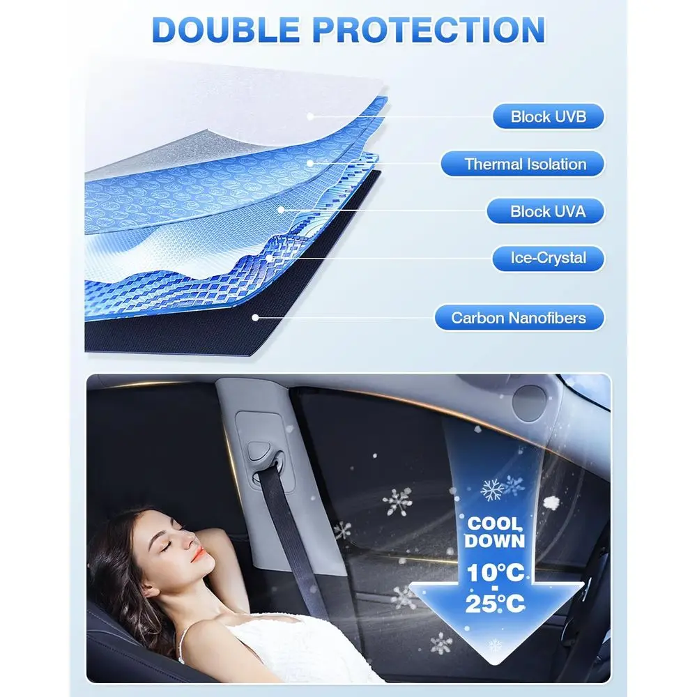 Windshield Sun Shade for Tesla Model Y 2020-2024 Accessories Side Rear Window Shade Cover Set Window Sun Visor Blocker Privacy C