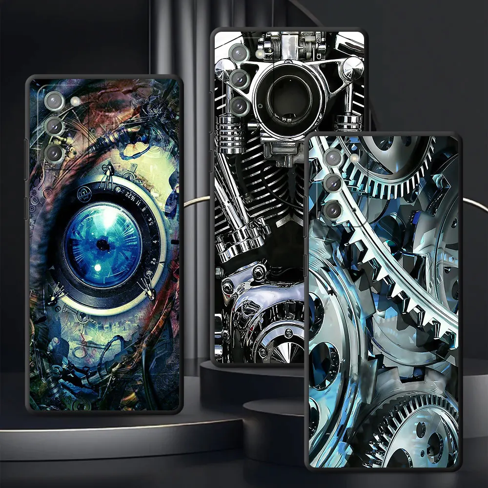 Механический черный чехол в стиле стимпанк Gear для Samsung Galaxy Note 20 Ultra 5G 10 Plus 9, чехол из ТПУ для телефона M12 J4 J6 Plus J7 J8 J5 Prime
