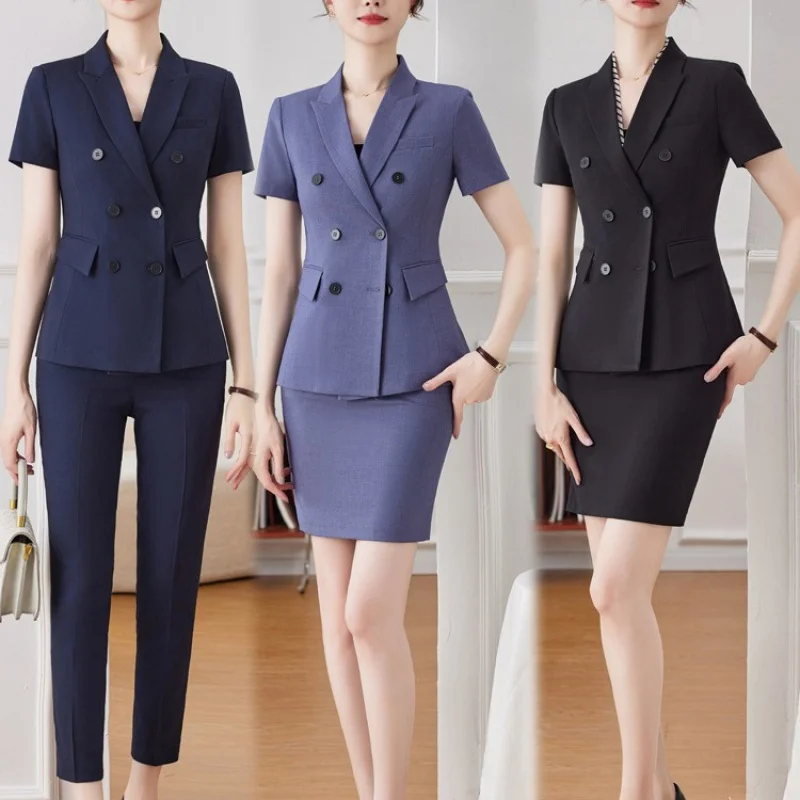 

Summer Short Sleeve Suit Golden Store Stewardess Uniform Business Suit Lobby Manager Summer Hotel Front Stage Work Wear Clothes