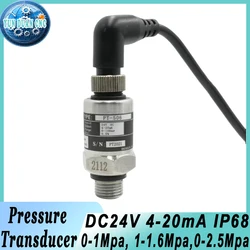 Pressure Transducer Cable Pressure Transmitter Water Gas Hydraulic Sensor 0-1Mpa 0-1.6Mpa 0-2.5Mpa 4-20mA DC24V G1/4 IP68