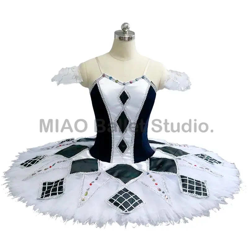 

Harlequin Doll Variation Professional Ballet Tutu Dress Stage Costume girls Whtie blue sawtooth shape 11 layers tutu women 0015