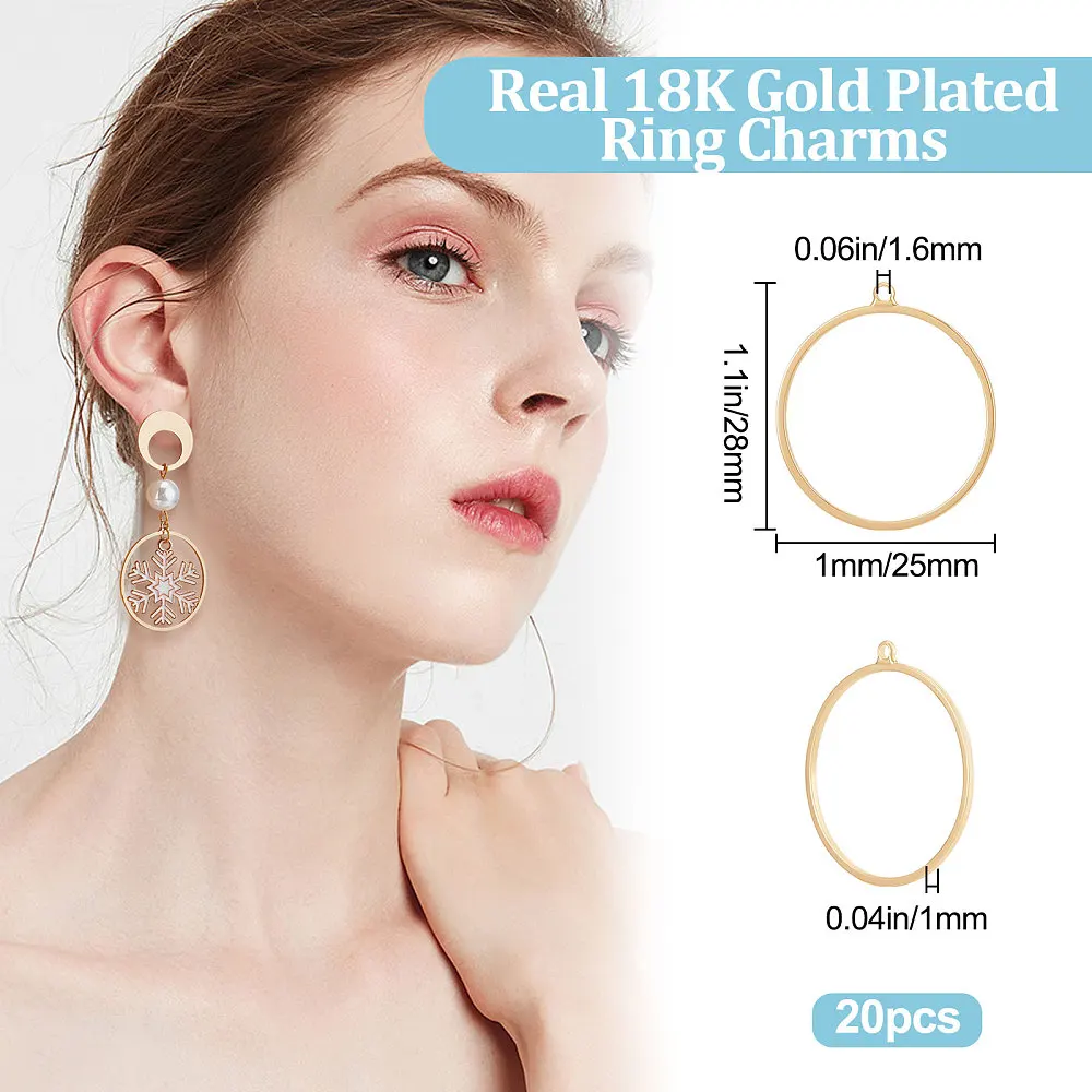 1 Box 20Pcs Round Open Back Bezel Pendant 18K Gold Plated Brass Circle Hollow Mold Charms with Loop for DIY Pressed Flower Resin