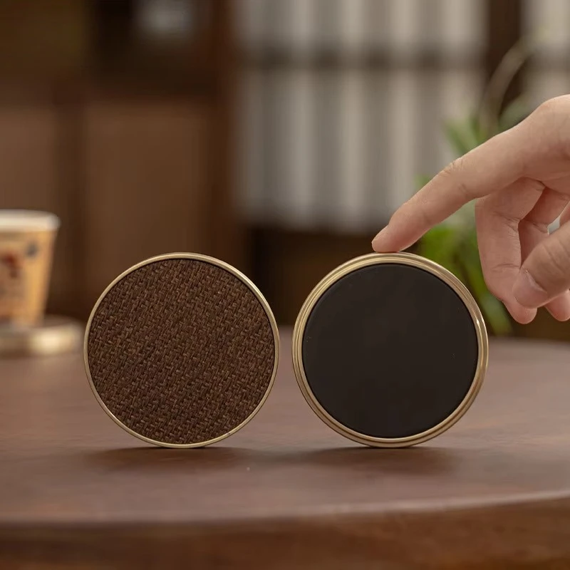 6pc/lot Electric Wood Autumn Vine Copper Coaster Chinese Household Circular Teacup Holder Anti Scalding Placemats Mug Mat Teaset