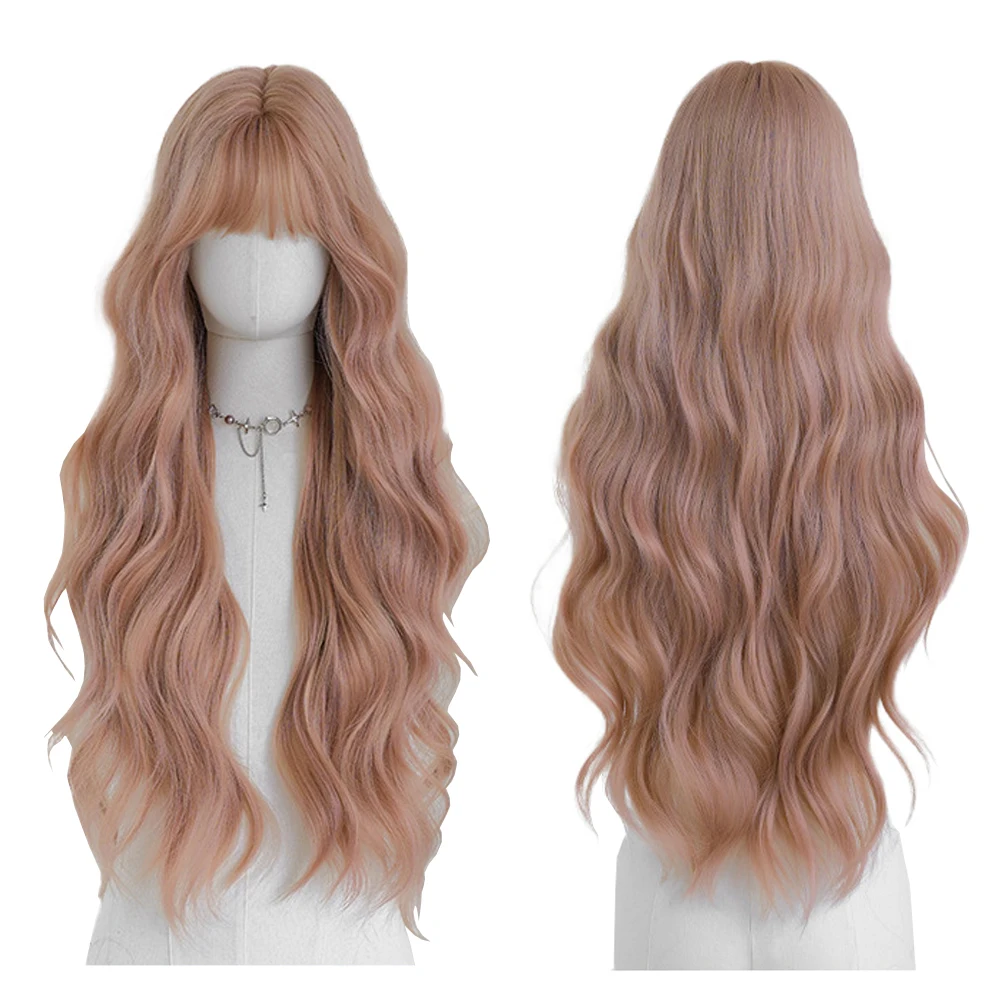 ที่คาดผมผมยาวหยิกสังเคราะห์คุณภาพสูงพร้อมหน้าม้าที่ดูฟูเป็นธรรมชาติ เหมาะสำหรับวิกผมสำหรับเล่นบทบาทในงานปาร์ตี้ประจำวันของผู้หญิง