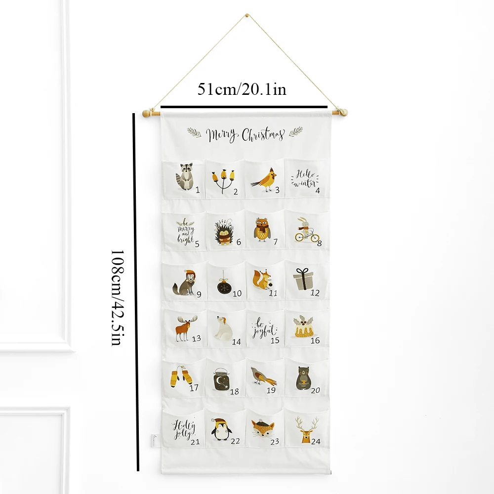 Weihnachts-Adventskalender aus Stoff zum Befüllen, für Kinder, mit Stäben und Seil, Wandkalender aus Stoff für Jungen und Mädchen, Frohe Weihnachten – Detail 5