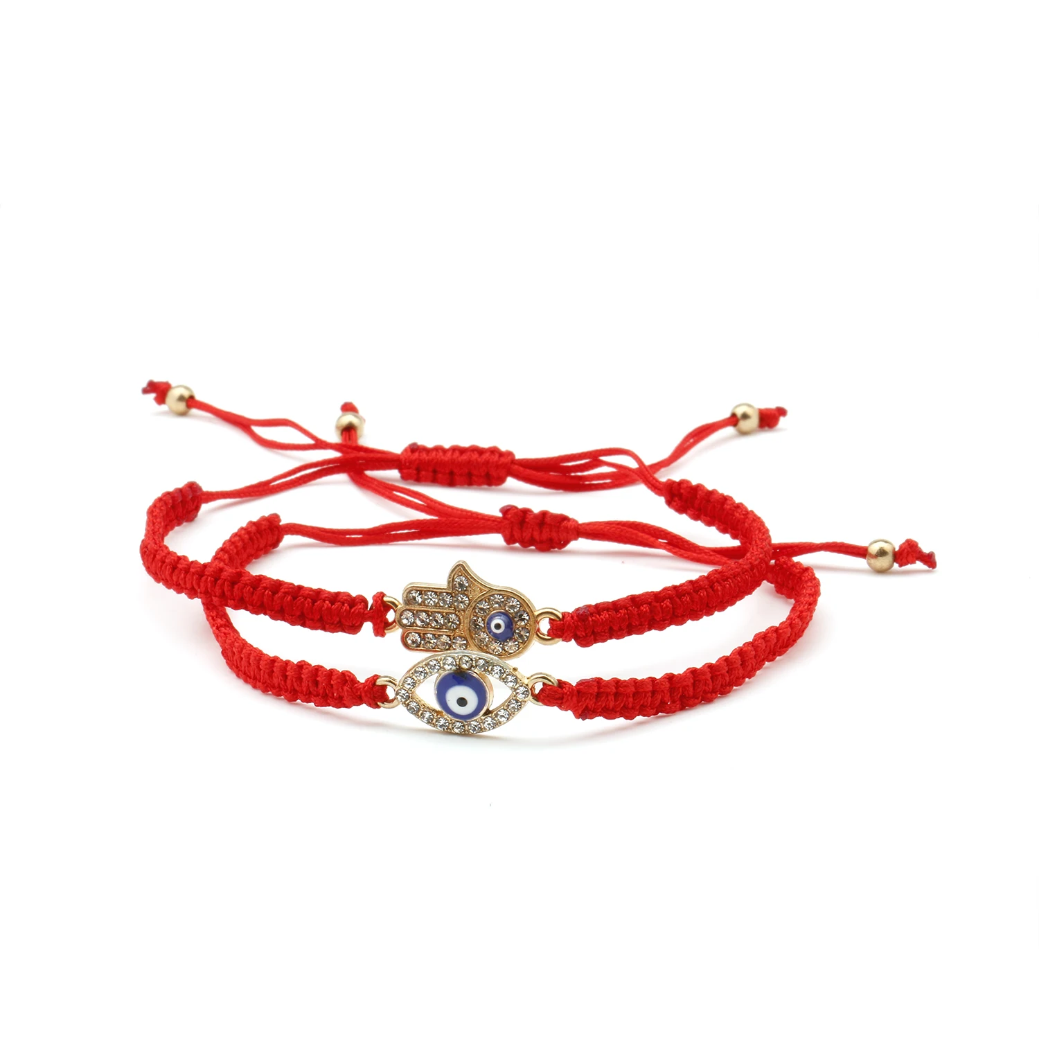 Zinc Alloy Rhinestone Crystal Hamsa Hand Of Fatima Nazar Evil Eye Charm Bracelet Women Red String Macrame Adjustable Jewelry Her