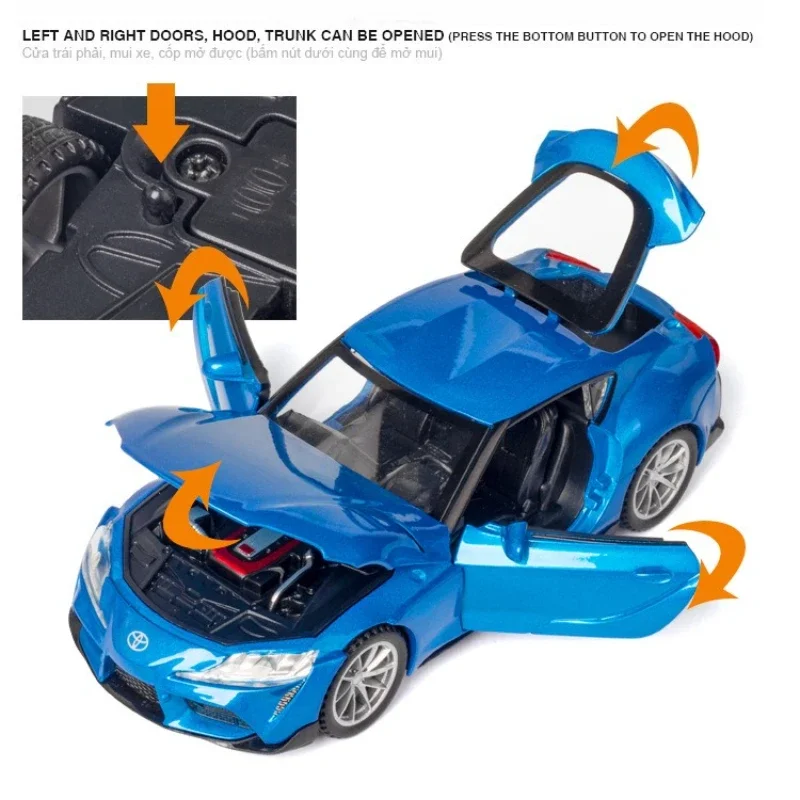 1:32 GR Supra Sport Car, precyzyjny model z odlewu metalowego, symulacja dźwięku i świateł, napęd na sprężynę, zabawka kolekcjonerska dla dzieci, prezent