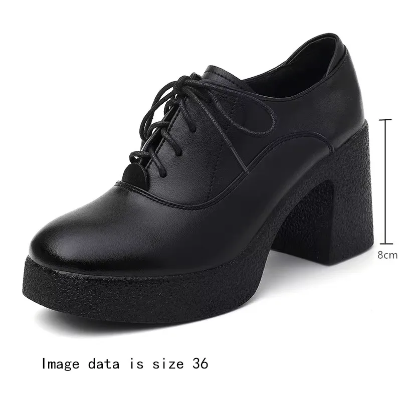 AIYUQI Women High Heels Autumn New Genuine Leather Platform Women Business Dress Shoes Lace-up British Style Office Shoes Women