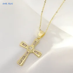 SUNSLL Hip-hop Cubic Zircon Cross Pendant Necklaces Gold Plated Religious For Women Men Clavicle Chain Jewelry Accessories