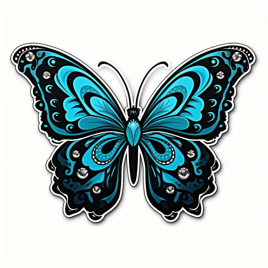 4 Pcs Set Cyan Mandala Butterfly Sticker, Waterproof Vinyl Decals for Car Window, Bumper and Laptop Decoration view 4